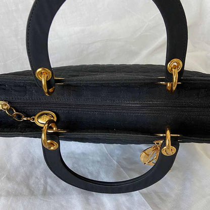 Christian Dior Lady Dior Black Canvas Handbag