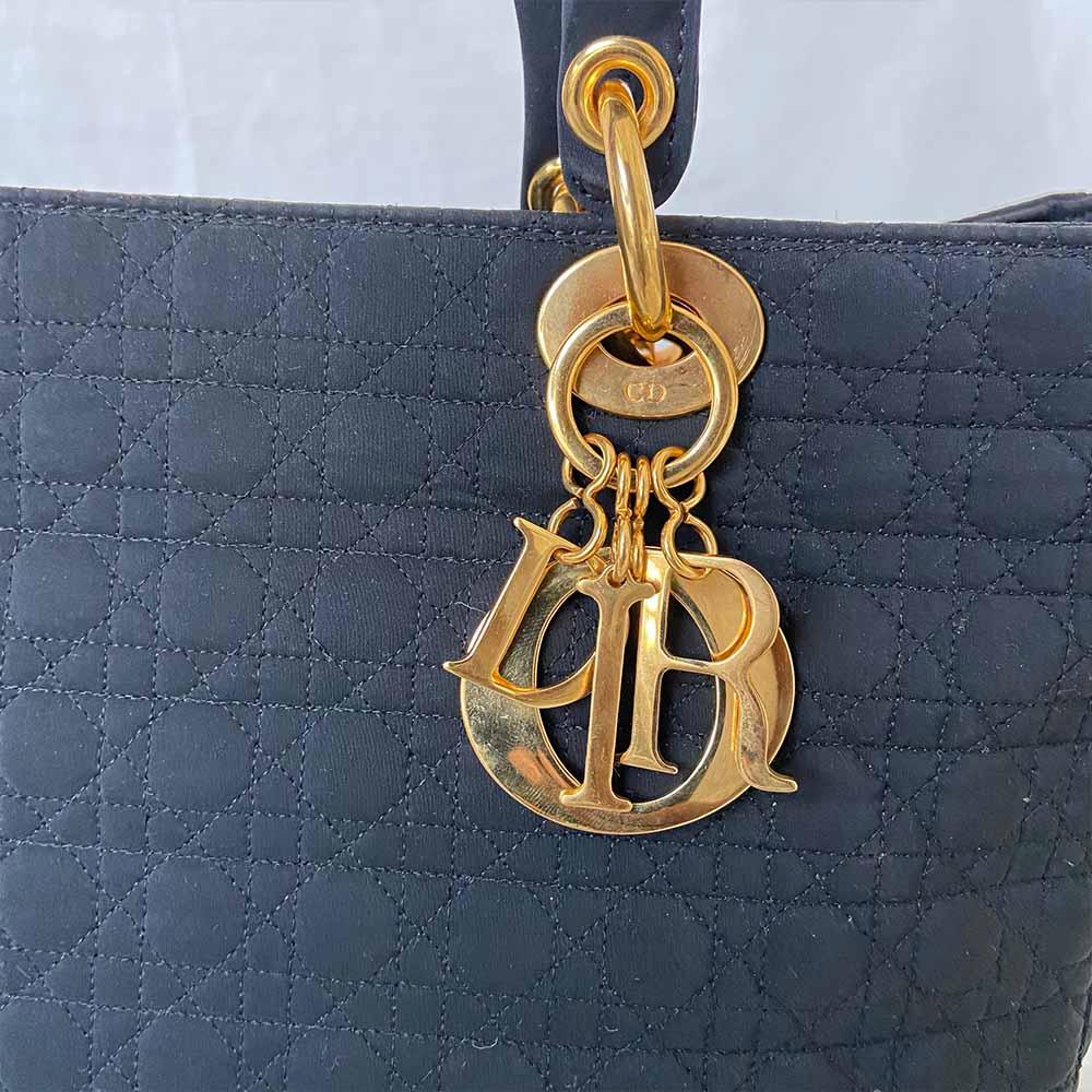 Christian Dior Lady Dior Black Canvas Handbag