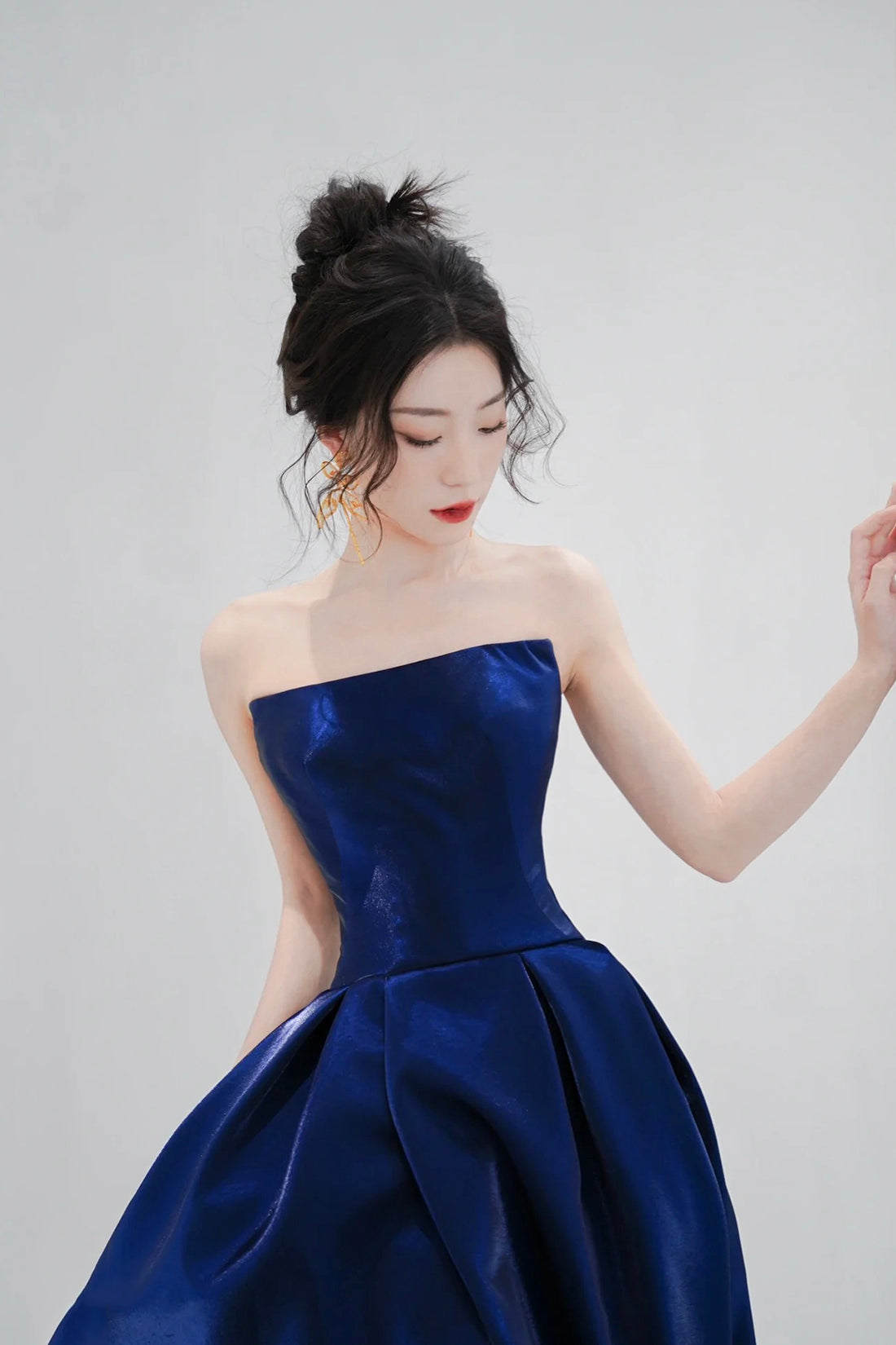 Blue Satin Long A-Line Prom Dress, Simple Blue Evening Dress Formal Dress