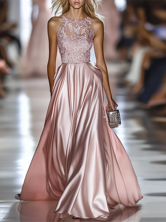 Light Pink Satin Maxi Dress
