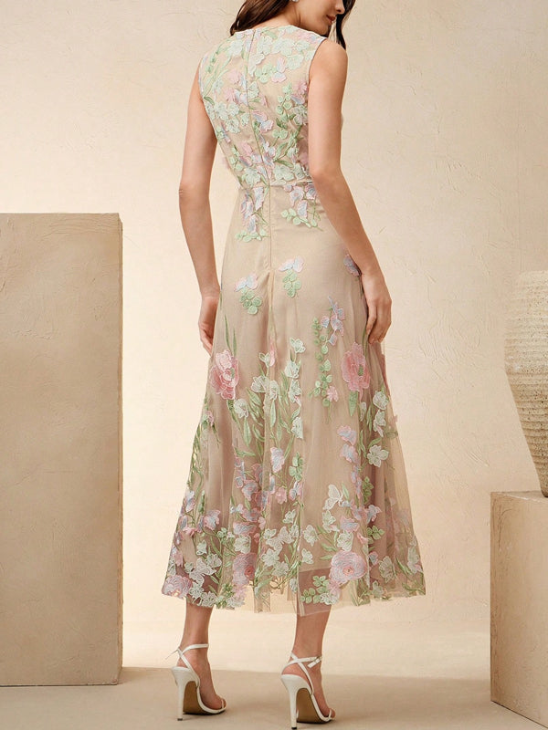 Sleeveless Embroidered Floral Dress