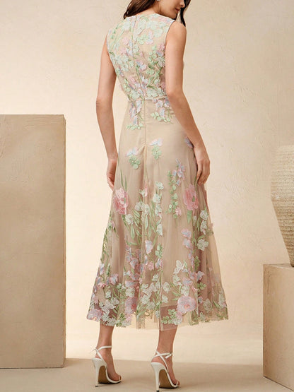 Sleeveless Embroidered Floral Dress