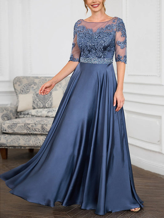 Round Neck Lace Solid Color Maxi Dress