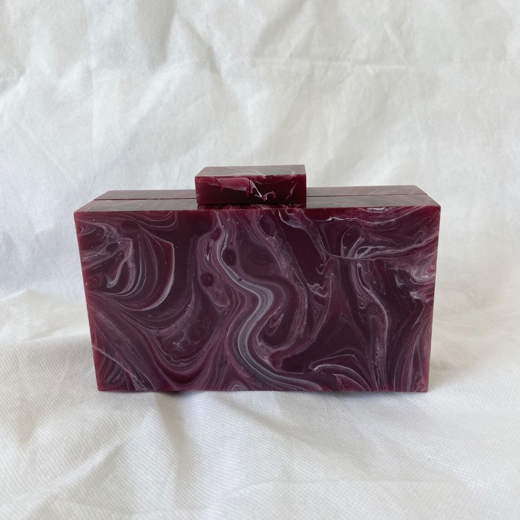 L’AFSHAR Burgundy Marble Striped Box Clutch