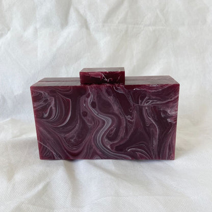 L’AFSHAR Burgundy Marble Striped Box Clutch