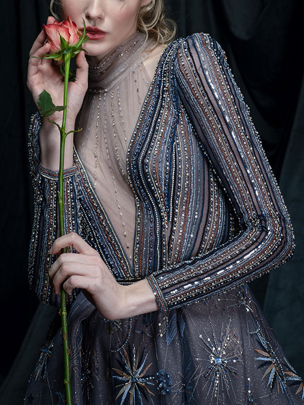 Deep V Temperament Embellished with Elegance Women's Gown