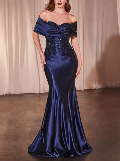 Satin Off-The-Shoulder Mermaid Women's Evening Dress