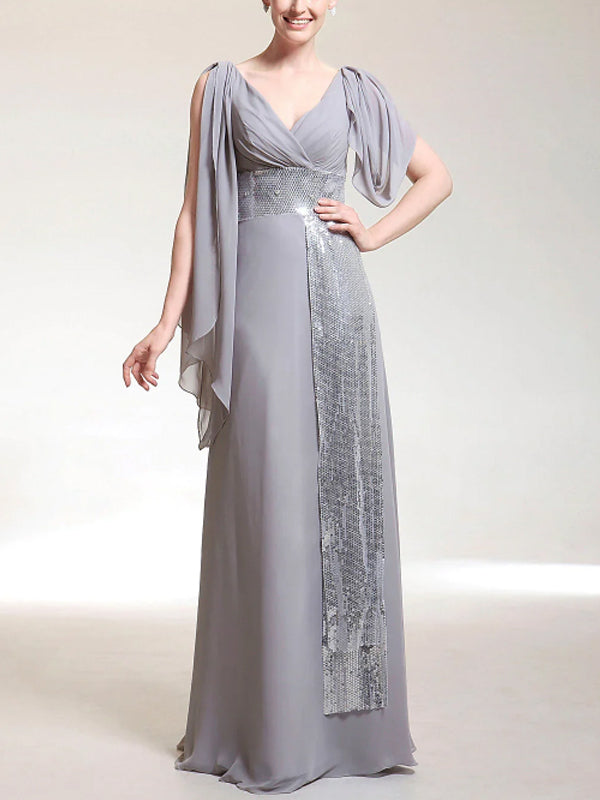V-neck Sleeveless Solid Color Sequins Maxi Dress