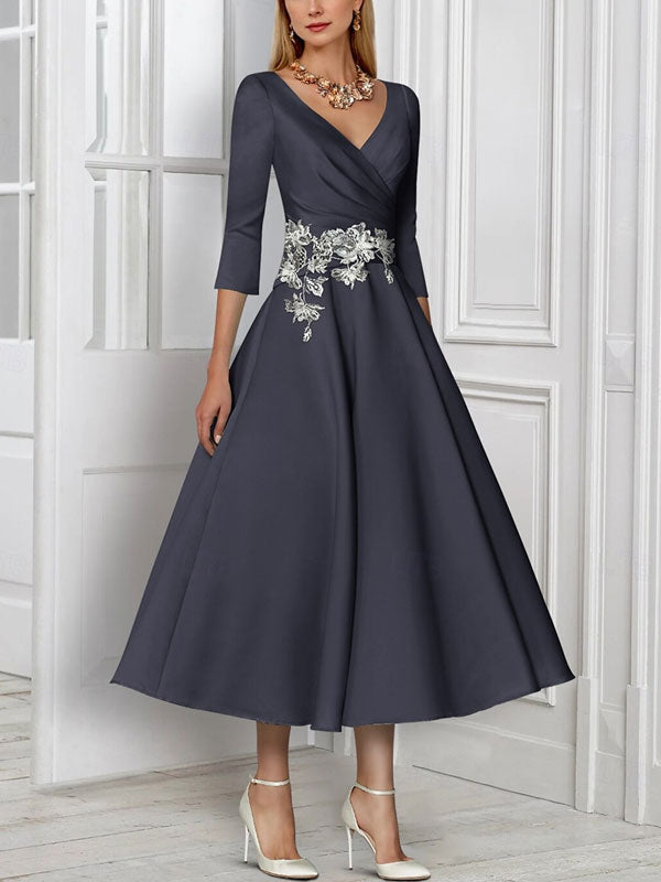 Elegant Simple V Neck Satin Women's Gown