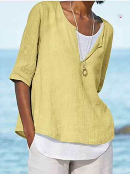 Solid Color Cotton And Linen Women's Shirt