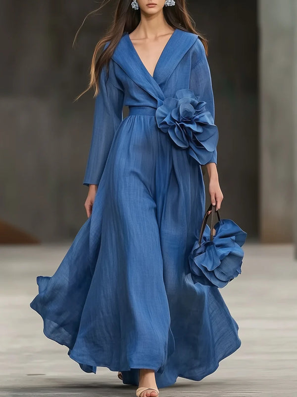 Oversized Floral Pattern Women's Cotton and Linen Dress