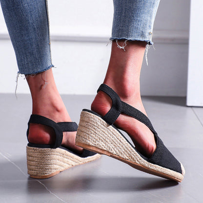 Retro Baotou straw woven wedge sandals
