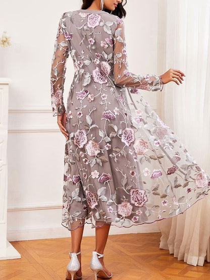 Lace Embroidery Ruffled Flowers Women's Gown