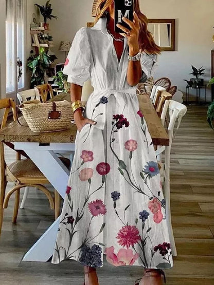 loveedsTM-Women Elegant Striped Short Sleeve Maxi Dress New Fashion Lace-Up Belt Party Dress Sexy Loose Hem Shirt Long Dress Vestidos