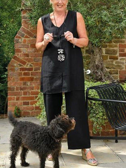 Casual Home Sleeveless Split Ladies Sets