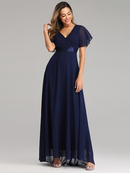 loveedsTM- Evening Dresses Elegant V-Neck Ruffles Chiffon Formal Evening Gown  Robe Vestidos De fiesta Dress for Wedding Party