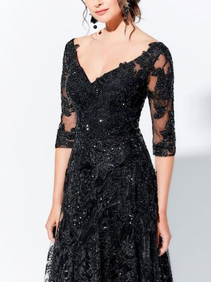 V Neck Lace Sequin Maxi Dress