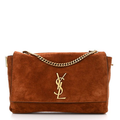 Saint Laurent  Calfskin Crocodile Embossed Suede Medium Reversible Monogram Kate Satchel Military Taupe