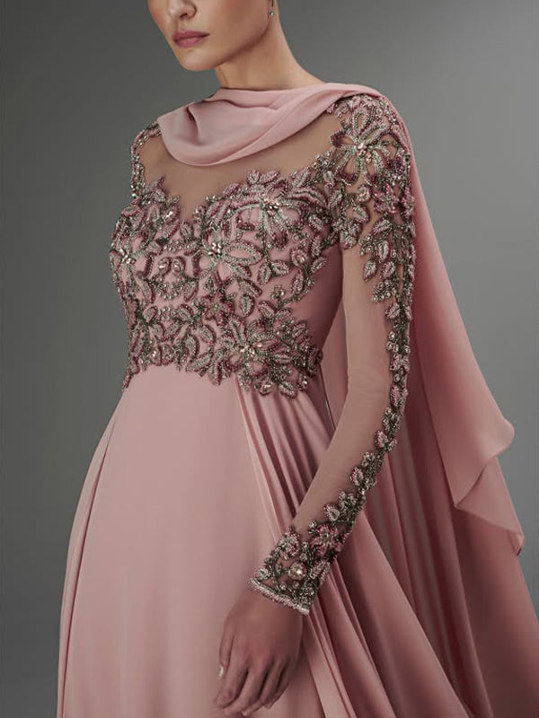 Round Neck Sequined Mesh Maxi Dress