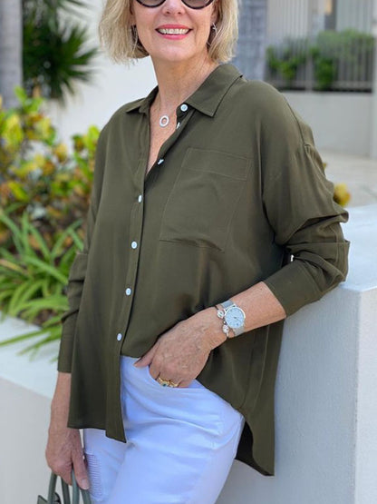 Pure Color Chiffon Daily Temperament Casual Ladies Shirt