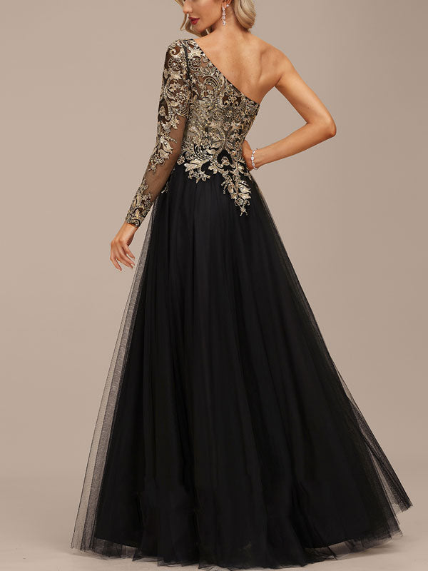 A-line Shoulder Length Evening Dress