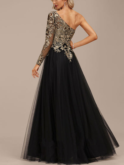 A-line Shoulder Length Evening Dress