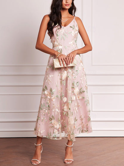 Lace Chiffon Print 3/4 Long Sleeve Dress Set