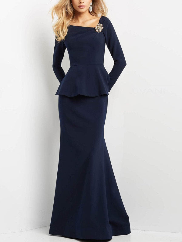 Solid Color Long Sleeves Maxi Dress