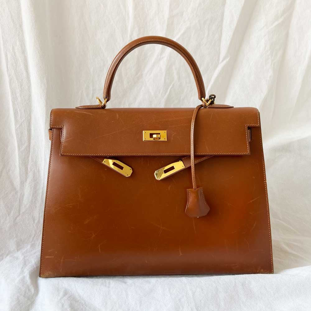 Hermes Brique Box Calf Leather Gold Hardware Kelly Sellier 35 Bag