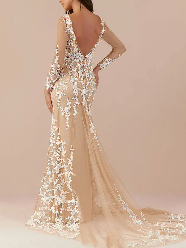 Diamond White Sand Mermaid Sequins Tulle Dress