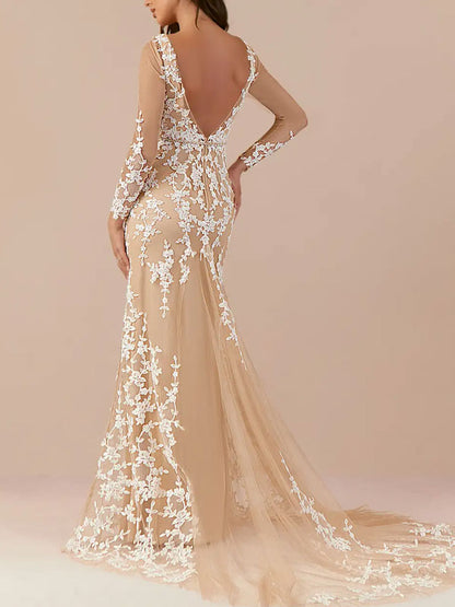 Diamond White Sand Mermaid Sequins Tulle Dress