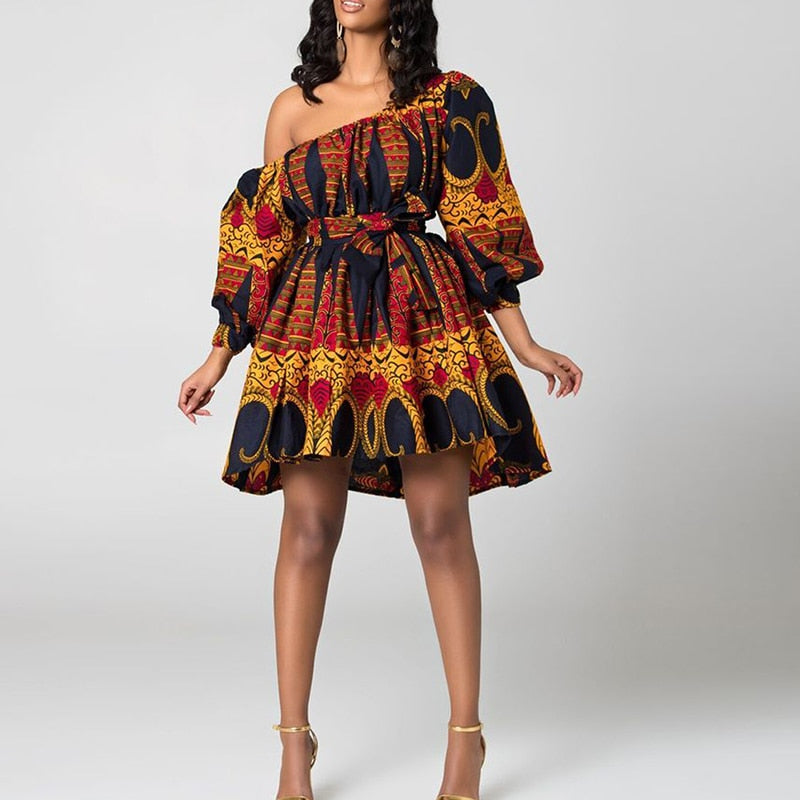 loveedsTM - African Dresses Women Sexy Shoulder Off Mini Dress Dashiki Tribal Print Africa Dress Women African Clothes Robe Africaine Femme