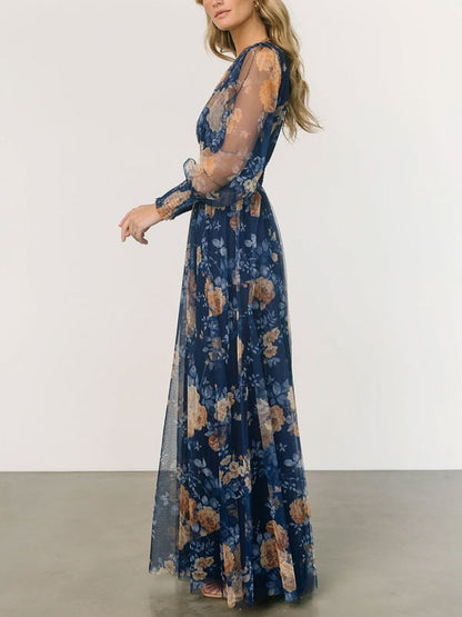 Elegant Beach Resort Printed Mesh Women's Dress