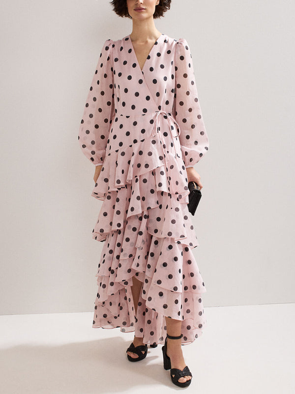 Tie-up Layered Chiffon Polka Dots Women's Dress
