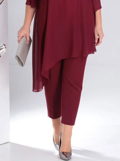 Chiffon Flowers Daily Elegant Temperament Ladies Suit