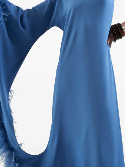 Off-shoulder Solid Color Feathers Maxi Dress