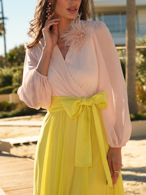 Fresh Bow Temperament Stitching Women's Dress