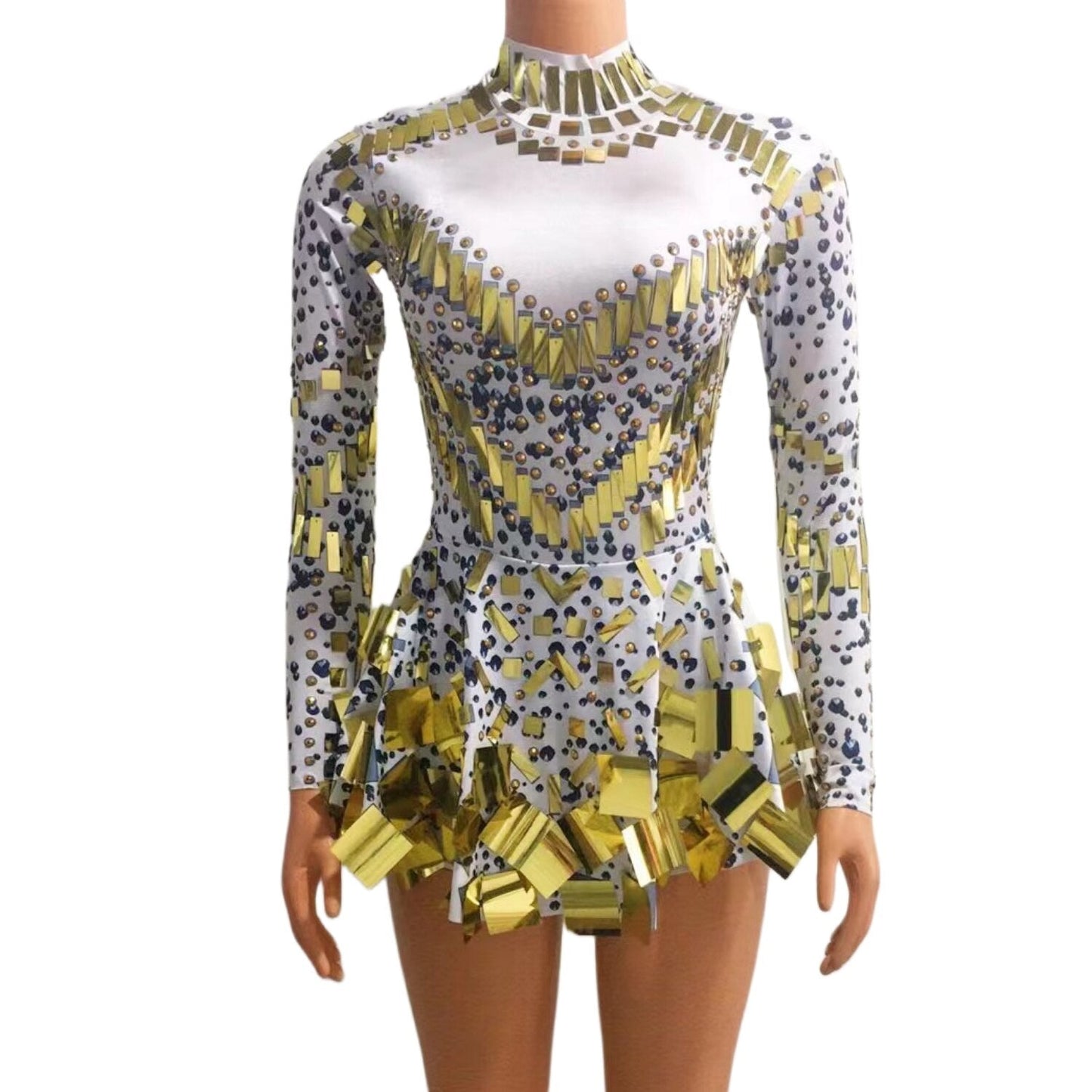 loveedsTM- Raquel Mirror Party Dress Nude Women Long Sleeve Stretch Mini Dress Evening Party Prom Women&#39;s Celebrate Dress Stage Costumes