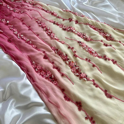 Pink gradient gorgeous fashion exquisite beading long chiffon elegant ball gown evening dress party dress gh3288