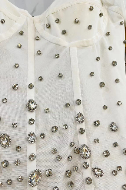 loveedsTM-High elastic mesh hand-beaded suspender dress-vx