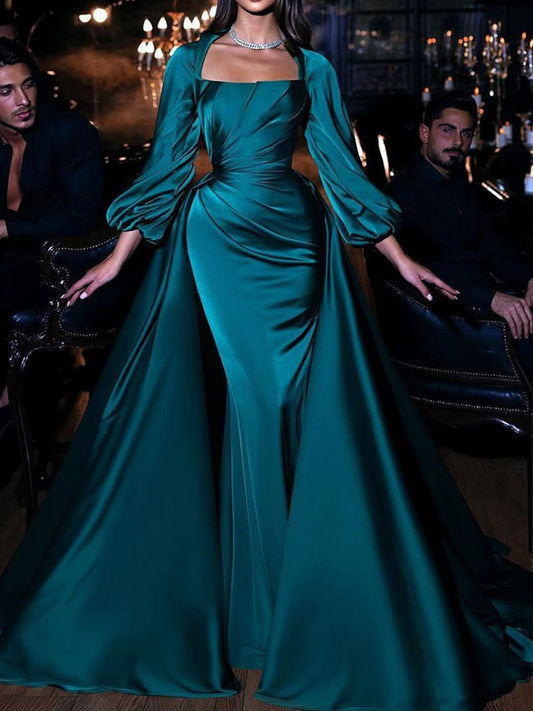 Square Collar Satin Elegant Women's Gown