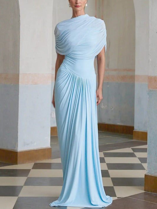 Ruffled Shawl Elegant Chiffon Gown