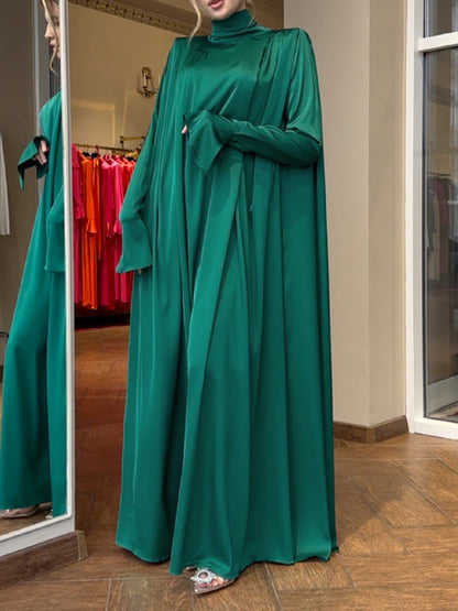 loveedsTM- Flared Sleeves Long Sleeves Solid Color High-Neck Maxi Dresses