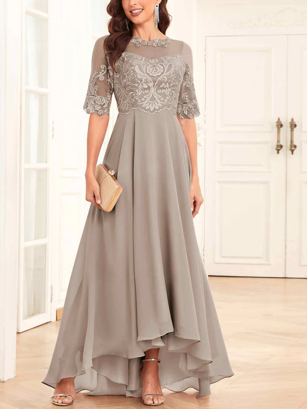 Round Neck Chiffon Lace Maxi Dress