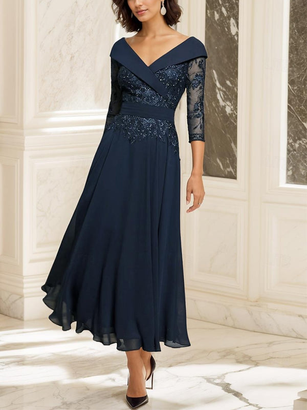 V-neck Lace Solid Color Maxi Dress