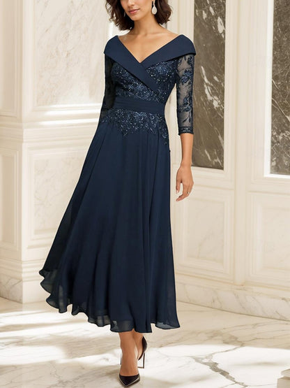 V-neck Lace Solid Color Maxi Dress