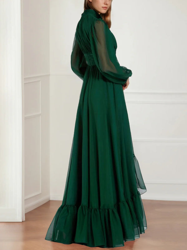 A-Line/Princess Jewel Neck Long Sleeves Asymmetrical Mother of the Bride Dresses with Flower & Ruffles