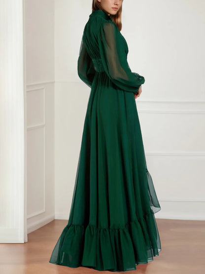A-Line/Princess Jewel Neck Long Sleeves Asymmetrical Mother of the Bride Dresses with Flower & Ruffles