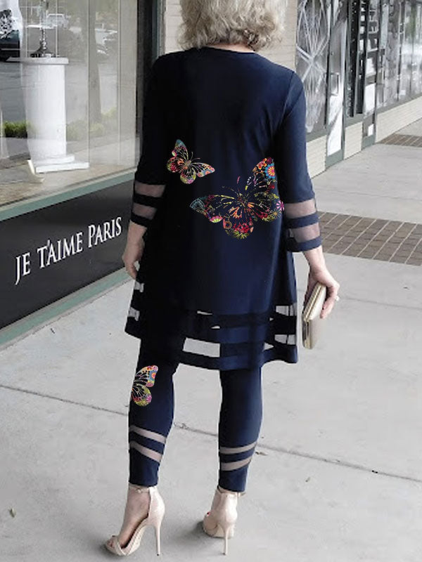 Temperament Butterfly Print Ladies Suit