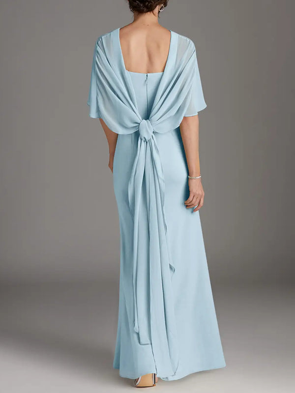 Sky Blue Sheath Scoop Stretch Crepe Dress